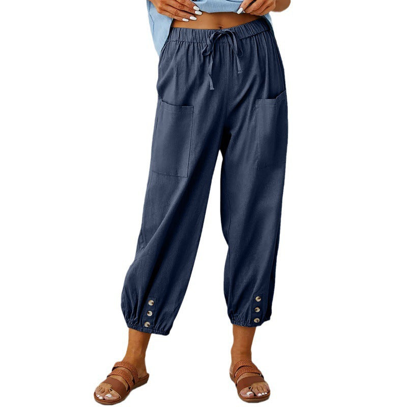 Pantalón ancho de algodón y lino, corte holgado