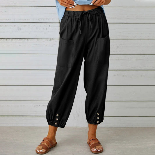 Pantalón ancho de algodón y lino, corte holgado