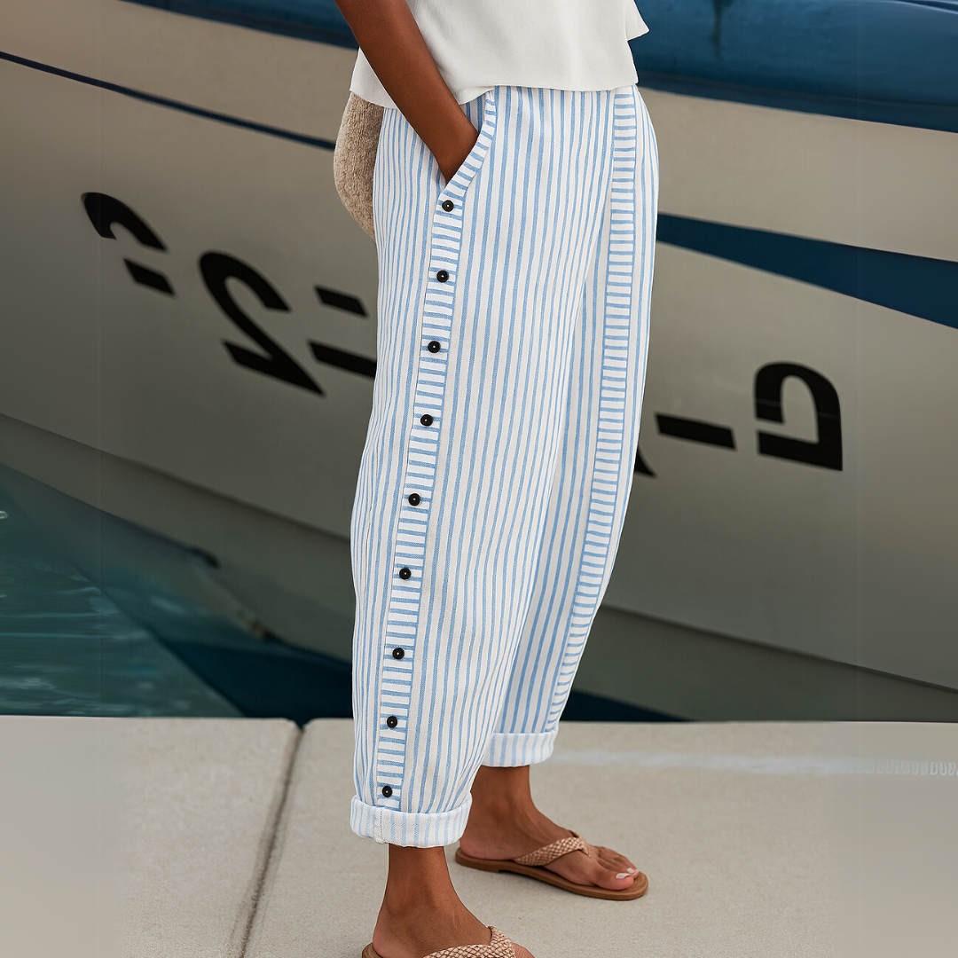 Caitlin | Pantalón de rayas con detalle de botones