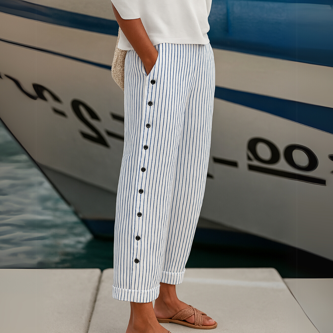 Caitlin | Pantalón de rayas con detalle de botones