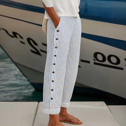Caitlin | Pantalón de rayas con detalle de botones