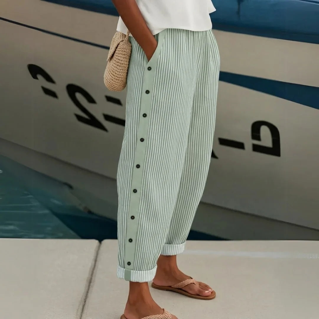 Caitlin | Pantalón de rayas con detalle de botones
