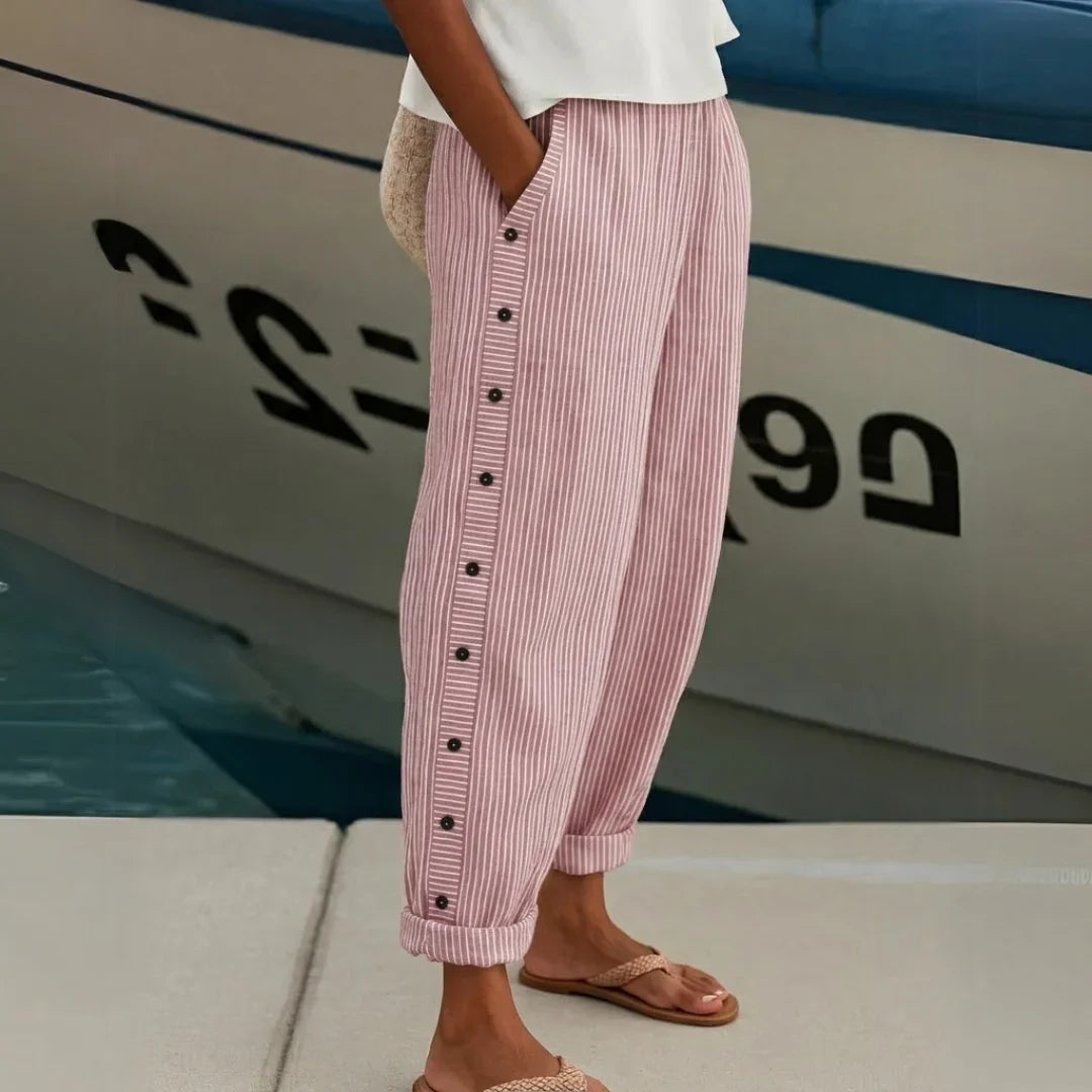 Caitlin | Pantalón de rayas con detalle de botones