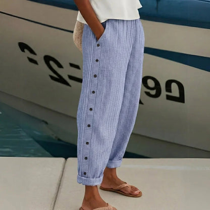 Caitlin | Pantalón de rayas con detalle de botones