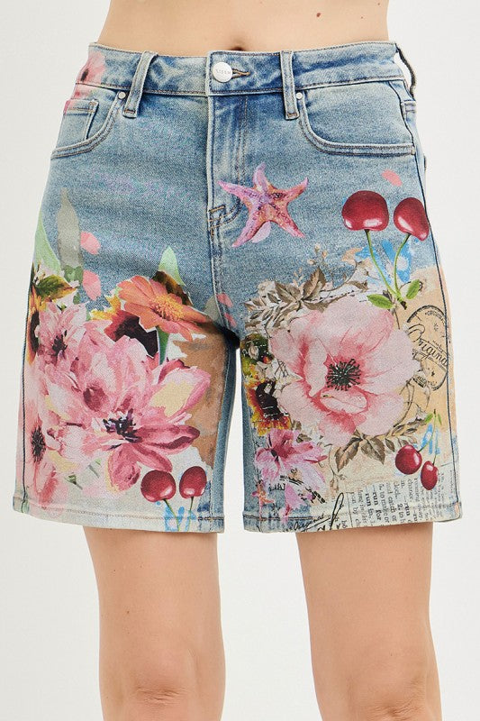 Bermudas vaqueras Risen Slouchy con flores