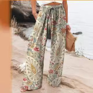 Pantalón ancho de flores ligero y tiro alto