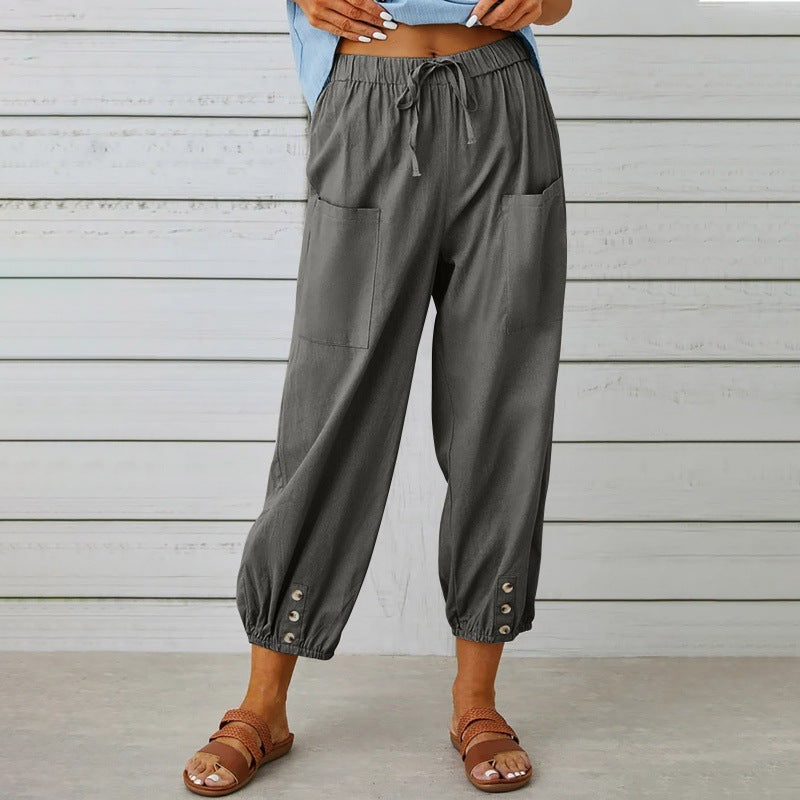Pantalón ancho de algodón y lino, corte holgado