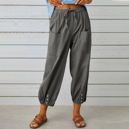 Pantalón ancho de algodón y lino, corte holgado