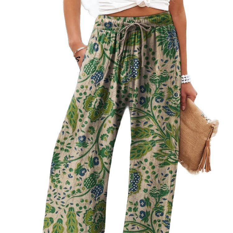 Pantalón ancho de flores ligero y tiro alto