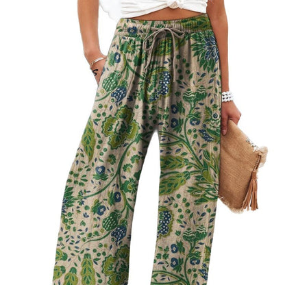 Pantalón ancho de flores ligero y tiro alto