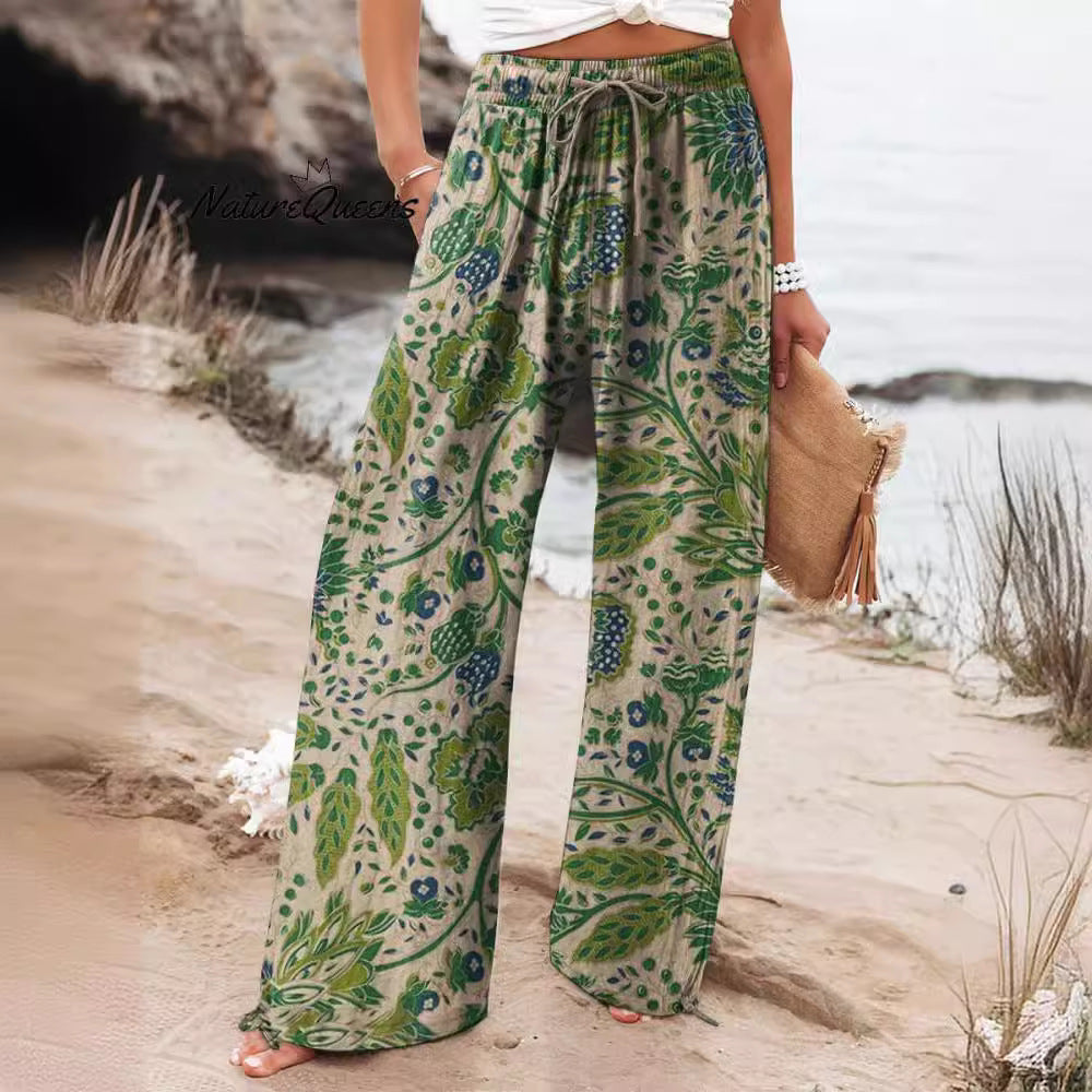 Pantalón ancho de flores ligero y tiro alto