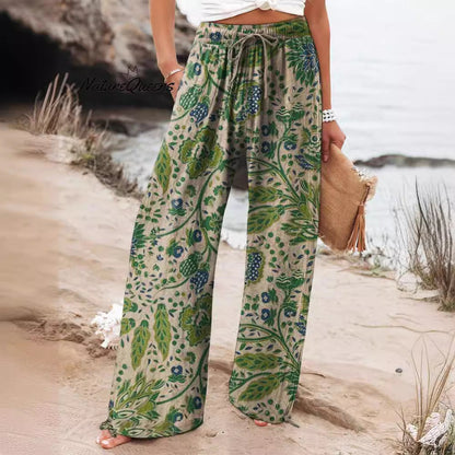 Pantalón ancho de flores ligero y tiro alto