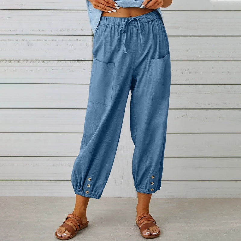 Pantalón ancho de algodón y lino, corte holgado