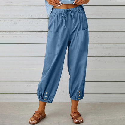 Pantalón ancho de algodón y lino, corte holgado