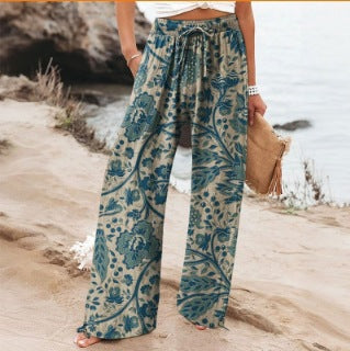 Pantalón ancho de flores ligero y tiro alto