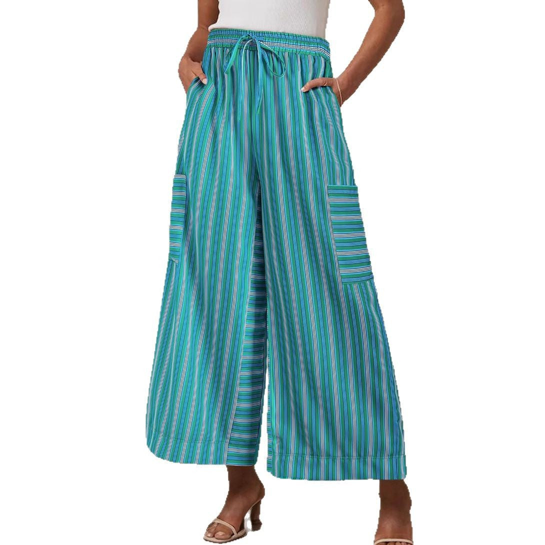 Pantalón ancho de rayas ligero con cintura elástica