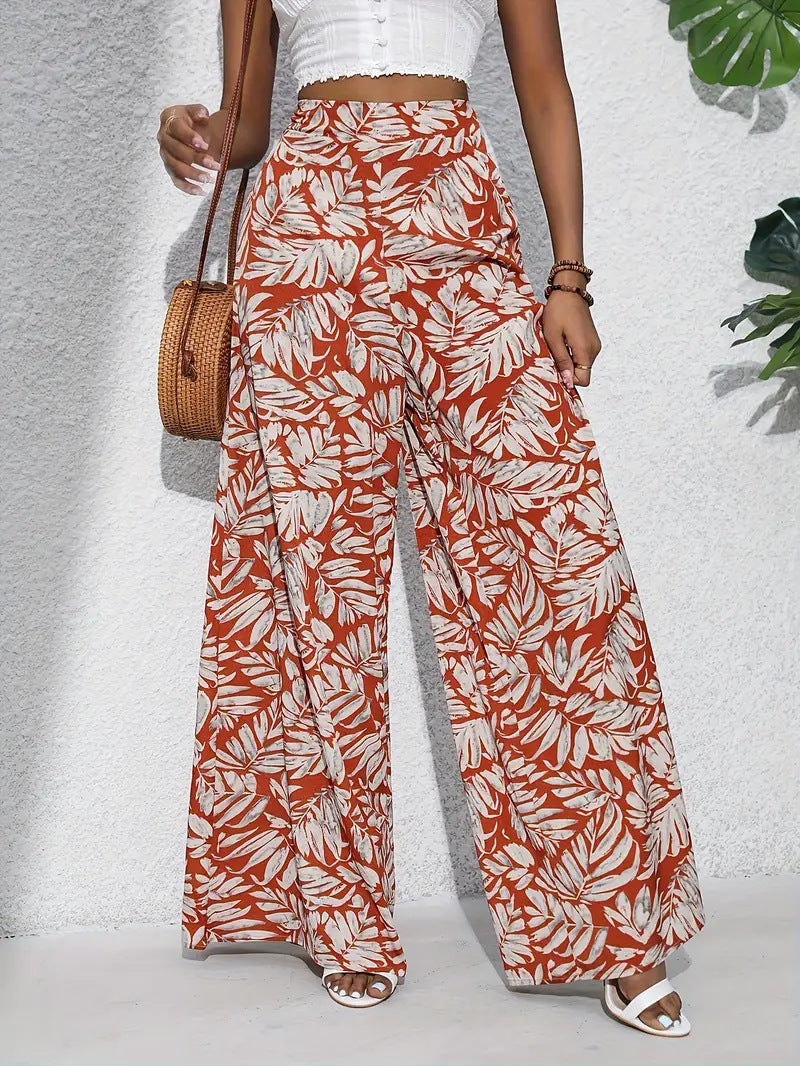 Pantalón ancho de flores, ligero y de tiro alto