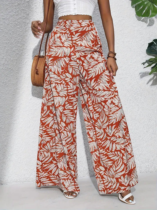 Pantalón ancho de flores, ligero y de tiro alto