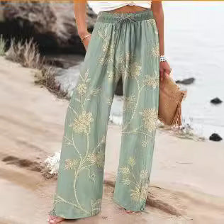 Pantalón ancho de flores ligero y tiro alto